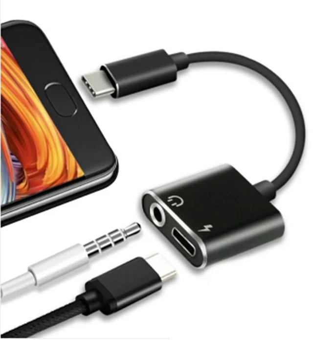 Alt view image 2 of 3 - AJMRTC Premium-Select Black 2 in 1 Type-C to 3.5mm Headphone Jack Adapter, USB-C to 3.5mm Audio Connector with Charging Port, Dual Function Type C Audio Charger Splitter for Smartphones and Tablets