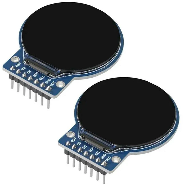 Main image of AJMRTC 2Pcs 1.28 Inch Circular TFT LCD Display Module, RGB IPS HD Round Screen with 240×240 Resolution, SPI Interface Circular TFT Panel, Digital Display Module for Smart Watch, Electronic Maker and D