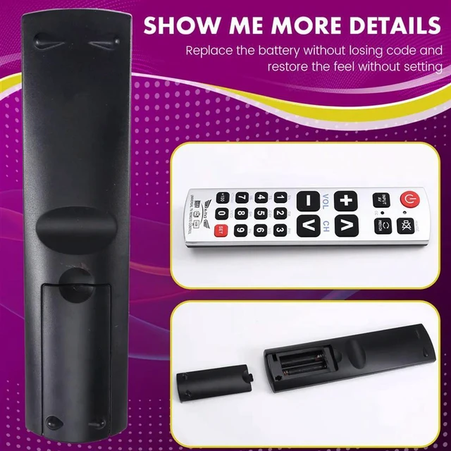 Alt view image 3 of 3 - AJMRTC A-TV2 Big Button Universal TV Remote Control, Large Button LED LCD Television Remote Controller, Compatible with Galaxy Matrix TV, Simple Operation Remote for Seniors Elderly
