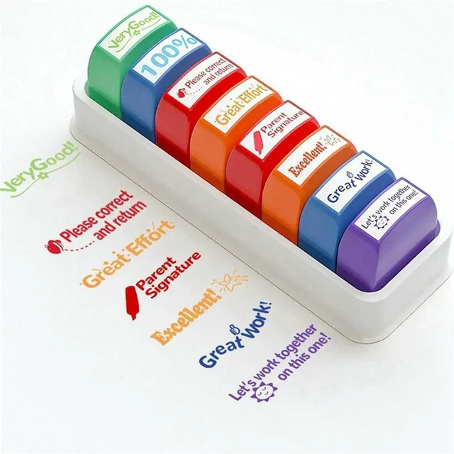 Main image of AJMRTC 2Pcs Teacher Grading Stamps, English Comment Encouragement Stamp for Students Homework, Self-Inking Classroom Reward Stamper, School Teaching Assessment Accessories
