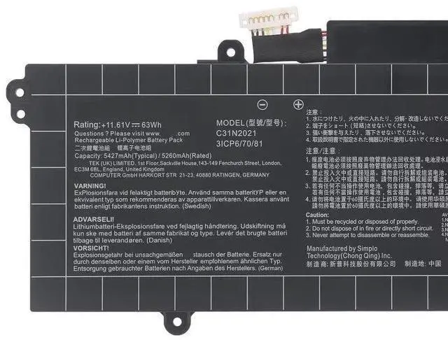 Alt view image 2 of 3 - New C31N2021 Battery for Asus UX5401EA UM5401QA UX5400E UX5400EA UX5401 Series 0B200-04030000