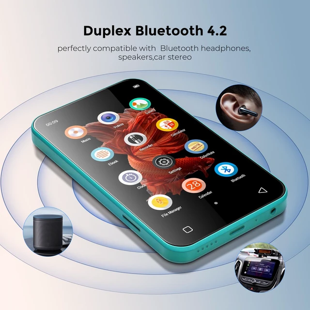 Alt view image 2 of 7 - 72GB MP3 Player with Bluetooth, 4.0" Full Touchscreen Mp4 Mp3 Player with Speaker, Portable HiFi Sound Music Player with Voice Recorder, Can't Install/Download Any New Apps (Blue,without WIFI)