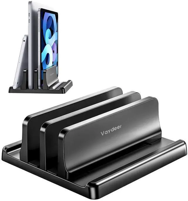 Main image of Vaydeer Vertical Laptop Stand for Desk,Dual Slots Plastic Laptop Holder with Space Saving 4-in-1 Design,Adjustable Laptop Organizer Storage Supports for MacBook,Mac,HP,Dell,Microsoft Surface,Lenovo