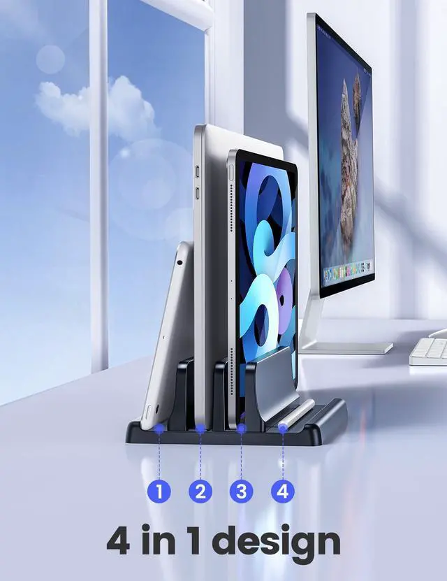 Alt view image 3 of 7 - Vaydeer Vertical Laptop Stand for Desk,Dual Slots Plastic Laptop Holder with Space Saving 4-in-1 Design,Adjustable Laptop Organizer Storage Supports for MacBook,Mac,HP,Dell,Microsoft Surface,Lenovo