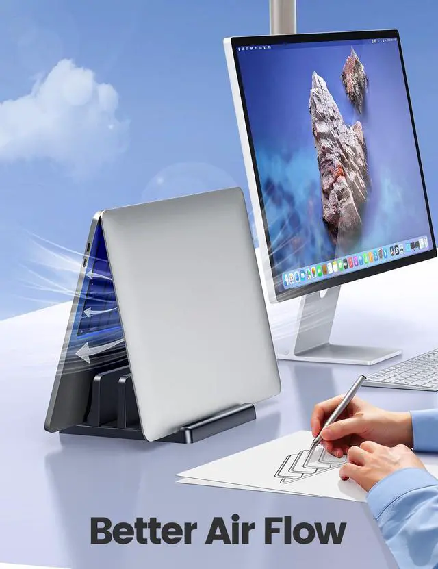 Alt view image 4 of 7 - Vaydeer Vertical Laptop Stand for Desk,Dual Slots Plastic Laptop Holder with Space Saving 4-in-1 Design,Adjustable Laptop Organizer Storage Supports for MacBook,Mac,HP,Dell,Microsoft Surface,Lenovo