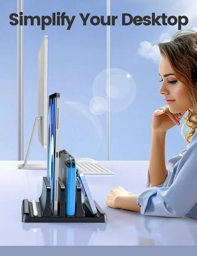 Alt view image 7 of 7 - Vaydeer Vertical Laptop Stand for Desk,Dual Slots Plastic Laptop Holder with Space Saving 4-in-1 Design,Adjustable Laptop Organizer Storage Supports for MacBook,Mac,HP,Dell,Microsoft Surface,Lenovo