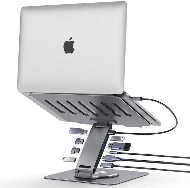 Main image of Laptop Docking Station Stand Dual Display 4K HDMI USB3.0 3.5mm Audio Jack 9-IN-1 360° Swivel Laptop Stand for Desk with USB-C Hub Multiport Adapter Universal for MacBook Pro/Air/Dell/HP/Surface/Lenovo