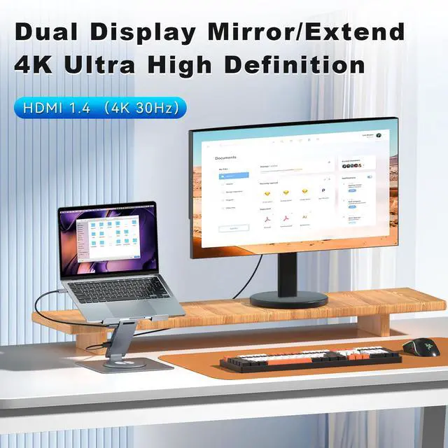 Alt view image 4 of 7 - Laptop Docking Station Stand Dual Display 4K HDMI USB3.0 3.5mm Audio Jack 9-IN-1 360° Swivel Laptop Stand for Desk with USB-C Hub Multiport Adapter Universal for MacBook Pro/Air/Dell/HP/Surface/Lenovo