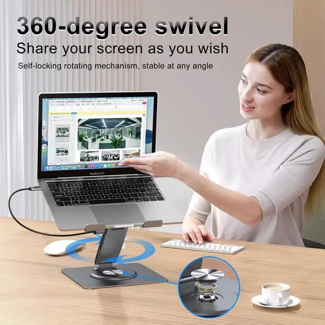 Alt view image 5 of 7 - Laptop Docking Station Stand Dual Display 4K HDMI USB3.0 3.5mm Audio Jack 9-IN-1 360° Swivel Laptop Stand for Desk with USB-C Hub Multiport Adapter Universal for MacBook Pro/Air/Dell/HP/Surface/Lenovo