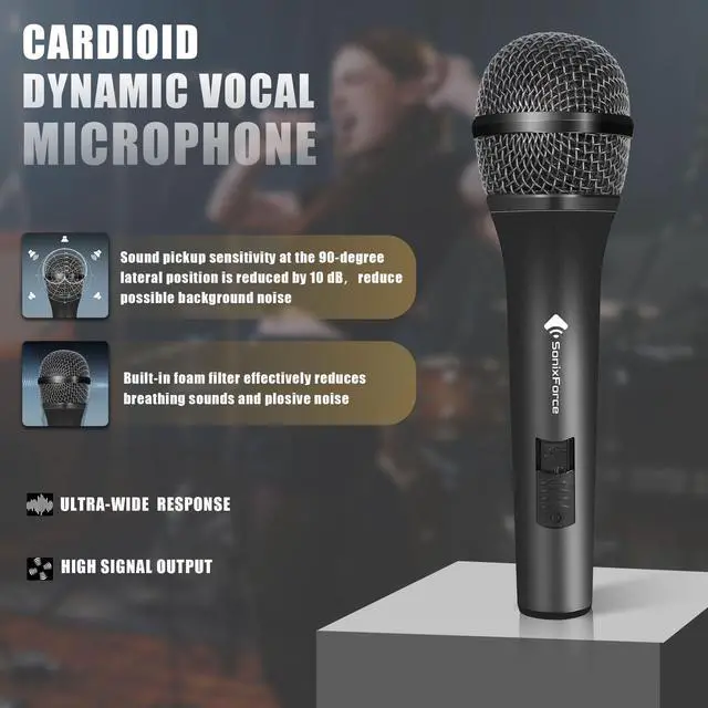 Alt view image 2 of 7 - SonixForce Professional Dynamic Microphone for Singing Karaoke Microphone with 16ft XLR to 1/4'' Audio Cable, Vocal Handheld Mic for Podcast Mixer Amplifier PA System