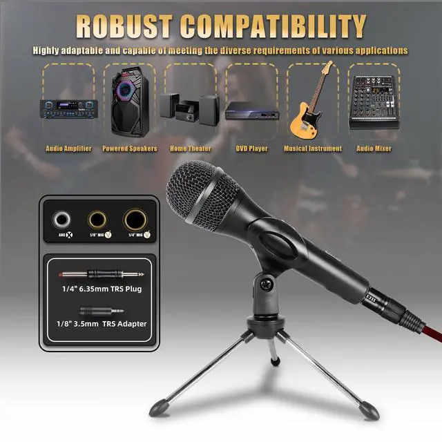 Alt view image 3 of 7 - SonixForce Professional Dynamic Microphone for Singing Karaoke Microphone with 16ft XLR to 1/4'' Audio Cable, Vocal Handheld Mic for Podcast Mixer Amplifier PA System