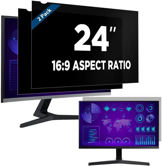 Main image of 2-Pack 24 Inch Computer Privacy Screen Filter, Anti-Spy/Glare Protector Film for Widescreen Monitor with 16:9 Aspect Ratio (Width x Height: 531mm x 298mm)
