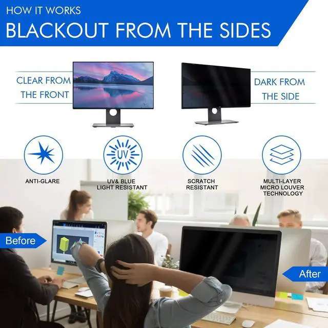 Alt view image 4 of 7 - 2-Pack 24 Inch Computer Privacy Screen Filter, Anti-Spy/Glare Protector Film for Widescreen Monitor with 16:9 Aspect Ratio (Width x Height: 531mm x 298mm)