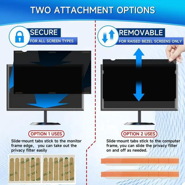 Alt view image 7 of 7 - 2-Pack 24 Inch Computer Privacy Screen Filter, Anti-Spy/Glare Protector Film for Widescreen Monitor with 16:9 Aspect Ratio (Width x Height: 531mm x 298mm)