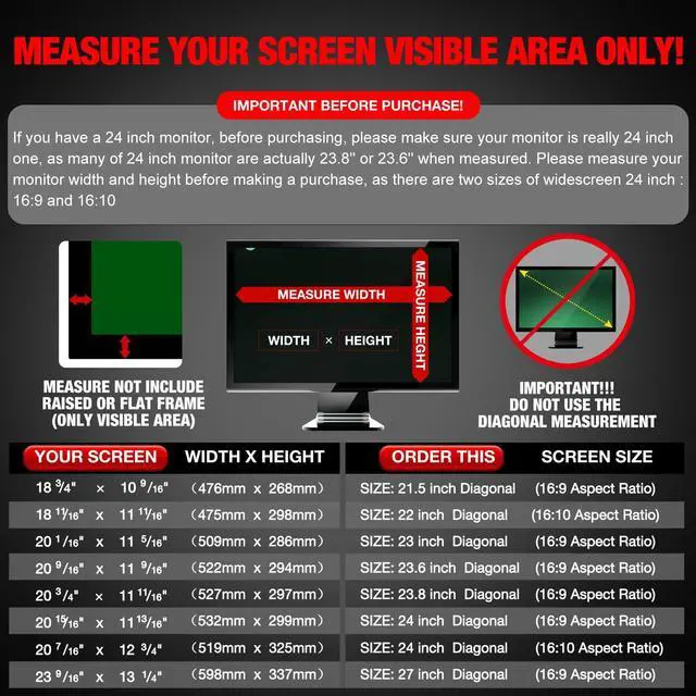 Alt view image 2 of 7 - Computer Privacy Screen Filter for 24 Inch 16:9 Widescreen Monitor, Anti-Spy/Anti Glare Protector Office Accessories - WxH: 20 15/16" x 11 13/16" (532mm x 299mm) (Not for 24" 16:10)