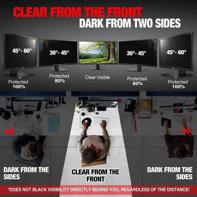 Alt view image 3 of 7 - Computer Privacy Screen Filter for 24 Inch 16:9 Widescreen Monitor, Anti-Spy/Anti Glare Protector Office Accessories - WxH: 20 15/16" x 11 13/16" (532mm x 299mm) (Not for 24" 16:10)