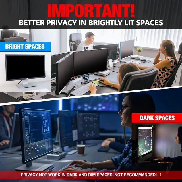 Alt view image 5 of 7 - Computer Privacy Screen Filter for 24 Inch 16:9 Widescreen Monitor, Anti-Spy/Anti Glare Protector Office Accessories - WxH: 20 15/16" x 11 13/16" (532mm x 299mm) (Not for 24" 16:10)