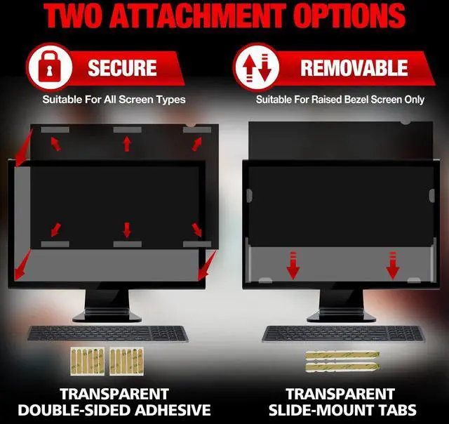 Alt view image 7 of 7 - Computer Privacy Screen Filter for 24 Inch 16:9 Widescreen Monitor, Anti-Spy/Anti Glare Protector Office Accessories - WxH: 20 15/16" x 11 13/16" (532mm x 299mm) (Not for 24" 16:10)