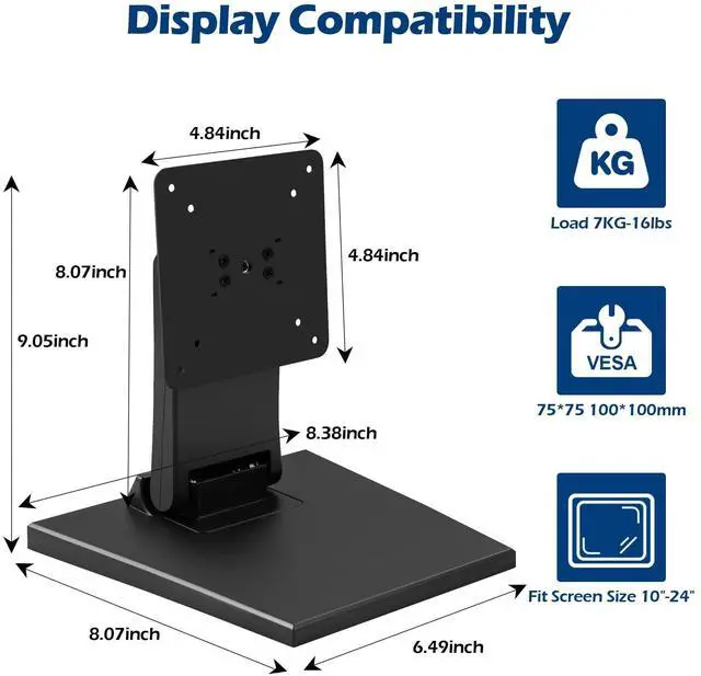Alt view image 3 of 5 - Low Profile Monitor Stand - Foldable Touch Monitor MINI PC Stand Compatible with VESA 75x75 and 100x100mm Monitor Mounts For Kiosk,AIO Monitor Base Adjustable Folding Flat