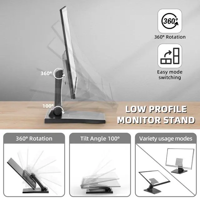 Alt view image 4 of 5 - Low Profile Monitor Stand - Foldable Touch Monitor MINI PC Stand Compatible with VESA 75x75 and 100x100mm Monitor Mounts For Kiosk,AIO Monitor Base Adjustable Folding Flat