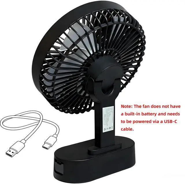 Alt view image 2 of 7 - USB Small Mini Quiet Desk Fan 6-Inch Size, 5-Speed Adjustable Wind Strength with Digital Display, 3-Level Timer Auto Shut-Off, and 90-Degree Rotation (Black)