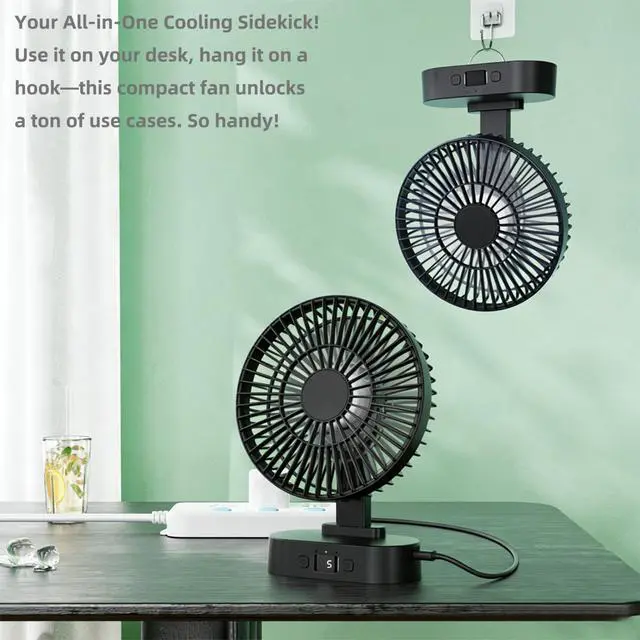Alt view image 3 of 7 - USB Small Mini Quiet Desk Fan 6-Inch Size, 5-Speed Adjustable Wind Strength with Digital Display, 3-Level Timer Auto Shut-Off, and 90-Degree Rotation (Black)