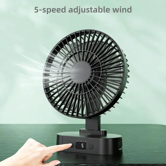 Alt view image 5 of 7 - USB Small Mini Quiet Desk Fan 6-Inch Size, 5-Speed Adjustable Wind Strength with Digital Display, 3-Level Timer Auto Shut-Off, and 90-Degree Rotation (Black)
