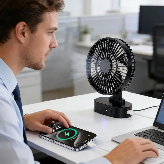 Alt view image 6 of 7 - USB Small Mini Quiet Desk Fan 6-Inch Size, 5-Speed Adjustable Wind Strength with Digital Display, 3-Level Timer Auto Shut-Off, and 90-Degree Rotation (Black)