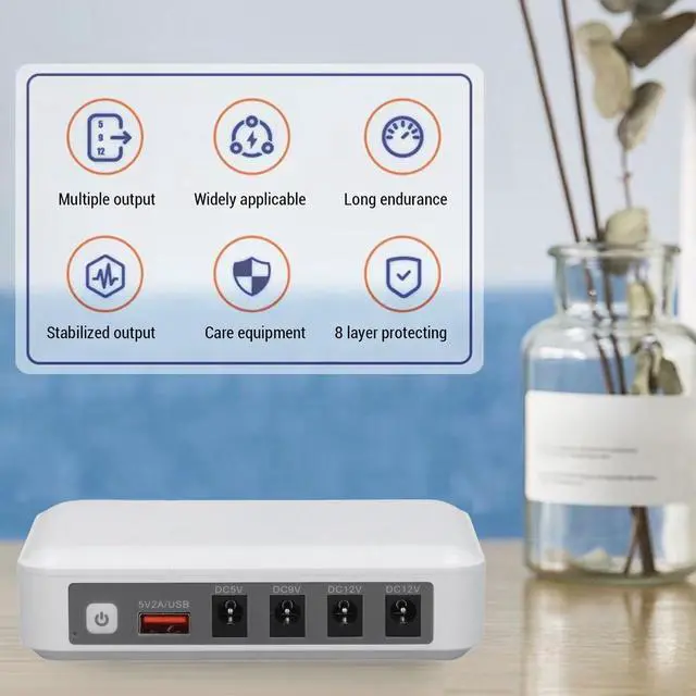 Alt view image 5 of 7 - Mini UPS Battery Backup 6000mAh, Uninterruptible Power Supply with DC 5V/9V/12V Outputs, Compatible with WiFi Routers, Modems, Security Cameras, Fingerprint Scanners, Smartphones (White)