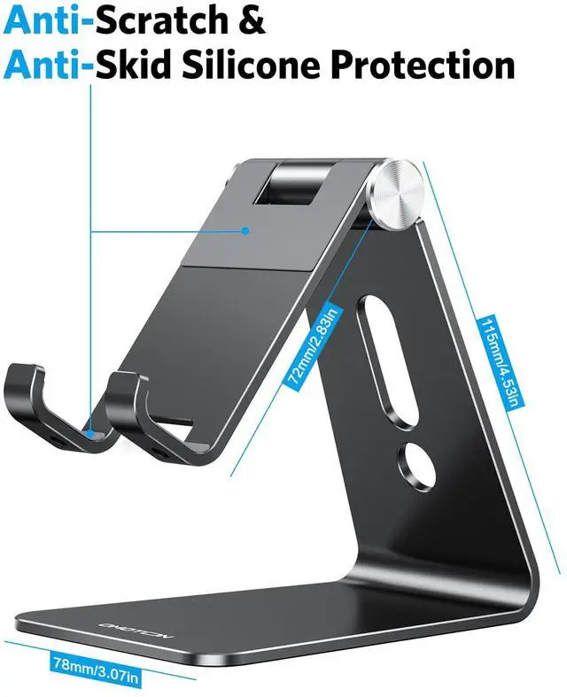 Alt view image 3 of 7 - C2 Adjustable Aluminum Cell Phone Stand with Charging Cutout, Black