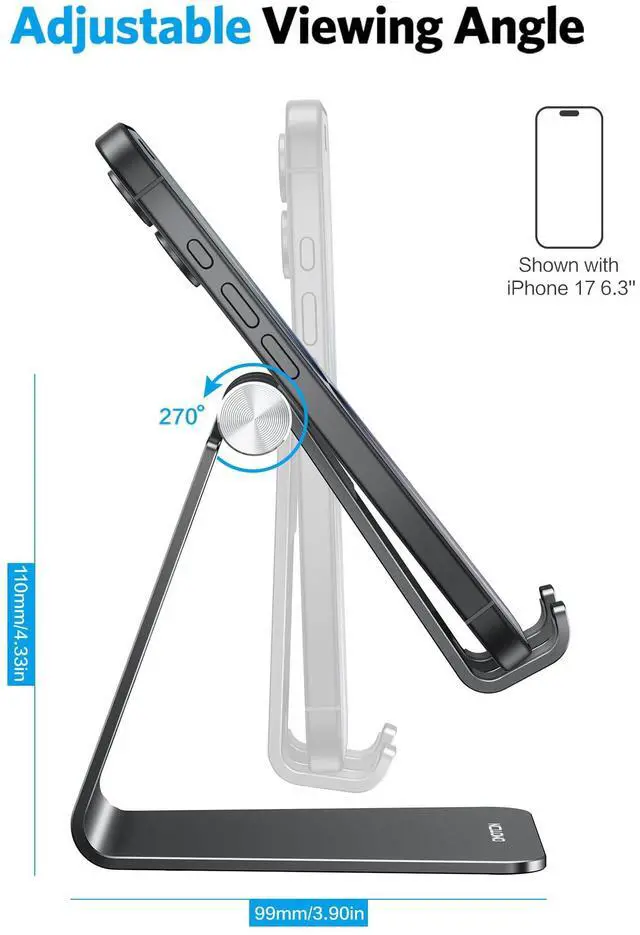 Alt view image 4 of 7 - C2 Adjustable Aluminum Cell Phone Stand with Charging Cutout, Black