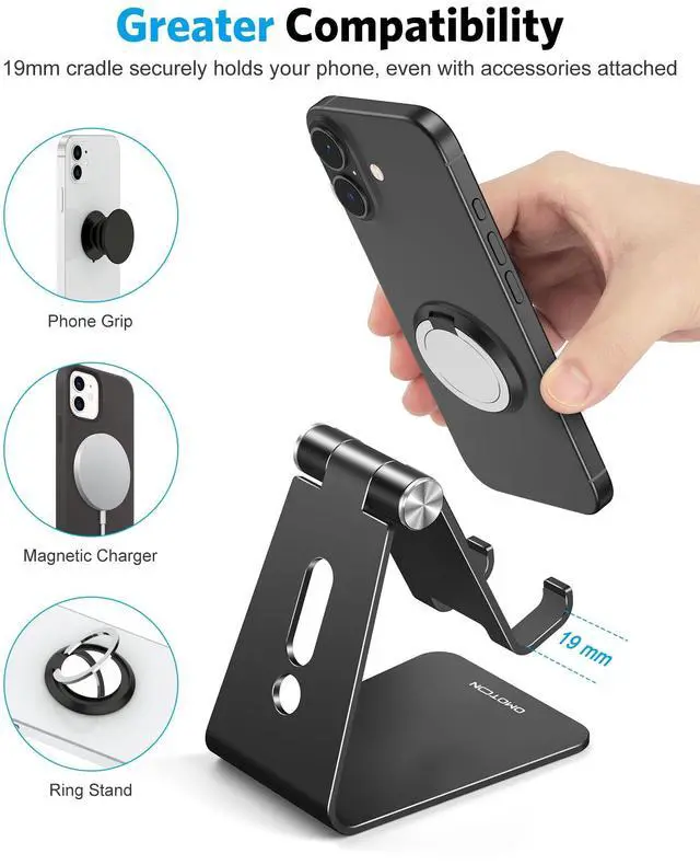 Alt view image 5 of 7 - C2 Adjustable Aluminum Cell Phone Stand with Charging Cutout, Black