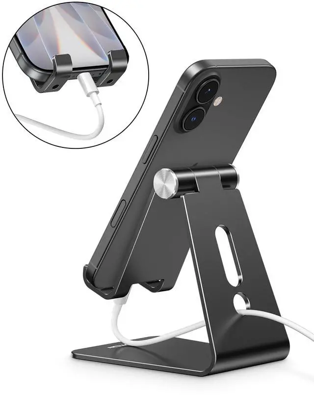 Alt view image 6 of 7 - C2 Adjustable Aluminum Cell Phone Stand with Charging Cutout, Black