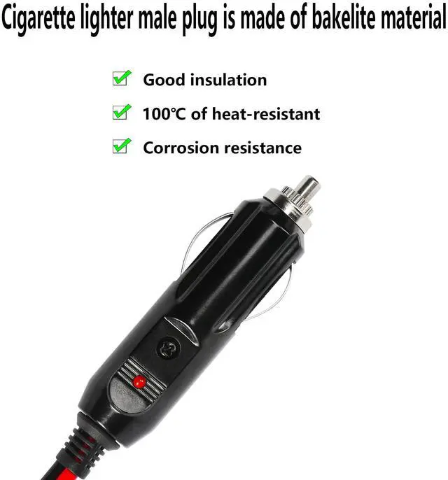 Alt view image 4 of 7 - Cigarette Lighter SAE Battery Charger Cable,12V 15A Cigarette Lighter Plug to Waterproof SAE Quick Release Adapter Extension Charging Cable with Fuse and LED Light(10FT,3 Meter)