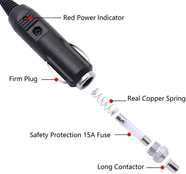 Alt view image 2 of 7 - Cigarette Lighter SAE Battery Charger Cable,12V 15A Cigarette Lighter Plug to Waterproof SAE Quick Release Adapter Extension Charging Cable with Fuse and LED Light(10FT,3 Meter)