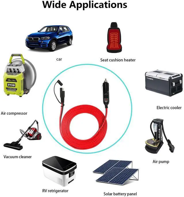 Alt view image 5 of 7 - Cigarette Lighter SAE Battery Charger Cable,12V 15A Cigarette Lighter Plug to Waterproof SAE Quick Release Adapter Extension Charging Cable with Fuse and LED Light(10FT,3 Meter)