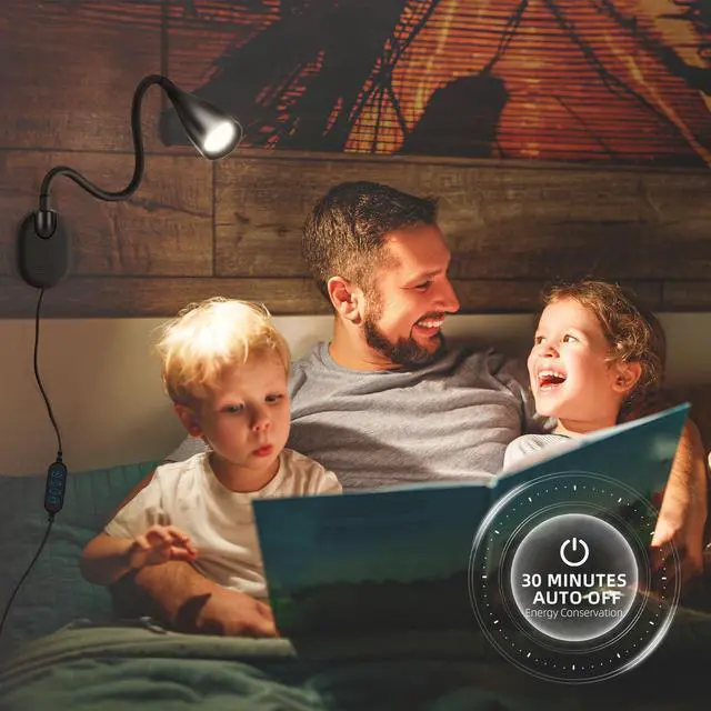 Alt view image 4 of 7 - Wall-Mounted LED Bedside Reading Light with USB Charging Port, 10-Level Dimmable & Adjustable 5 Color, Plug-in Adhesive Night Lamp for Books in Bed, Eye-Caring Bedroom Lighting (Black)