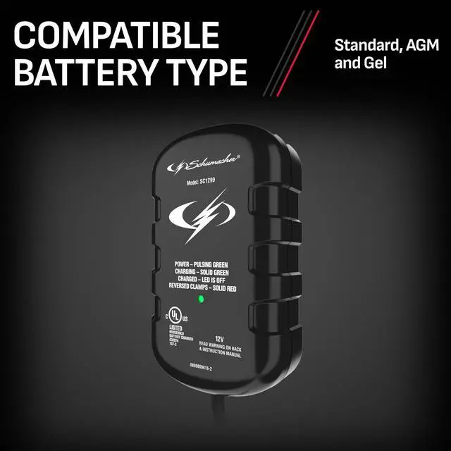 Alt view image 5 of 7 - 0.8A Car Battery Charger and Maintainer, 2-in-1 Solution, for 12V Power Sport, Automotive, and Marine Batteries, SC1299