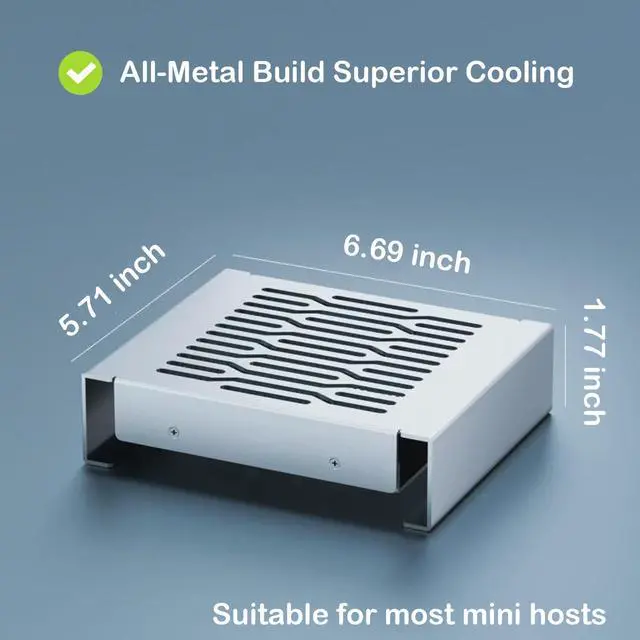 Alt view image 4 of 7 - Aluminum Mini PC Cooler Stand with 120mm Fan, Desktop Cooling Base for Mac mini, Router, Modem, Network Switch & TV Box - Heavy Duty Thermal Stand, USB Powered, Silver
