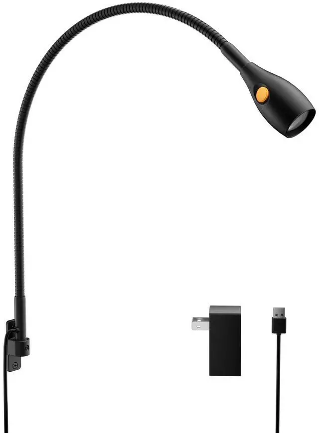 Main image of Wall Mounted Minimalist Bedside Reading Light, Wooden Headboard Mount Flexible Neck Book Light, Handy Lamp Head Switch, CRI 98+ 4000K LED, Powered by USB