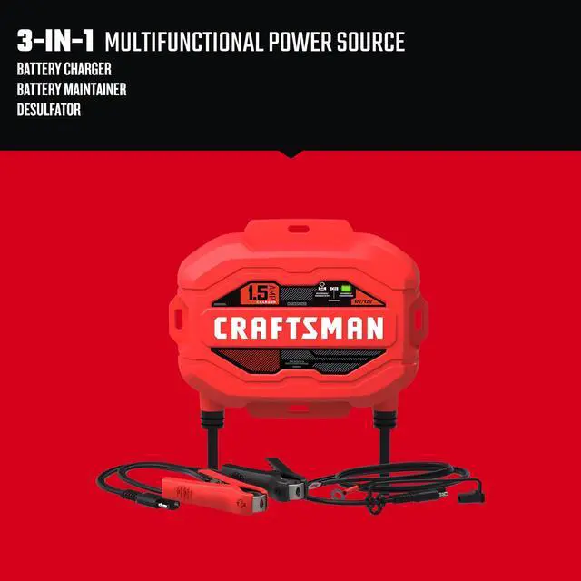 Alt view image 2 of 7 - 1.5A Car Battery Charger and Maintainer, 3-in-1 Solution, for 6V/12V Power Sport, Automotive, and Marine Batteries, CMXCESM259