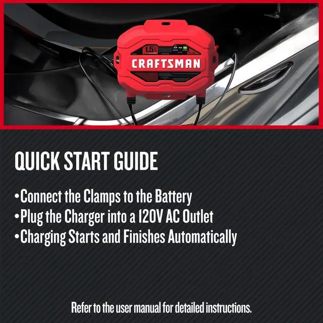 Alt view image 4 of 7 - 1.5A Car Battery Charger and Maintainer, 3-in-1 Solution, for 6V/12V Power Sport, Automotive, and Marine Batteries, CMXCESM259