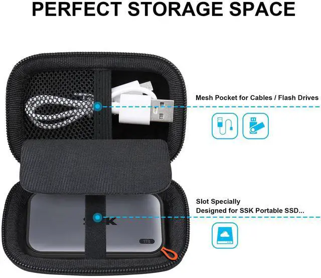 Alt view image 2 of 7 - Hard Carrying Case for SSK Portable SSD External Solid State Drives 250GB 500GB 1TB 2TB 4TB SSD External Hard Drive USB 3.2 Gen2 Hard EVA Shockproof Protective Storage Travel Bag, Black