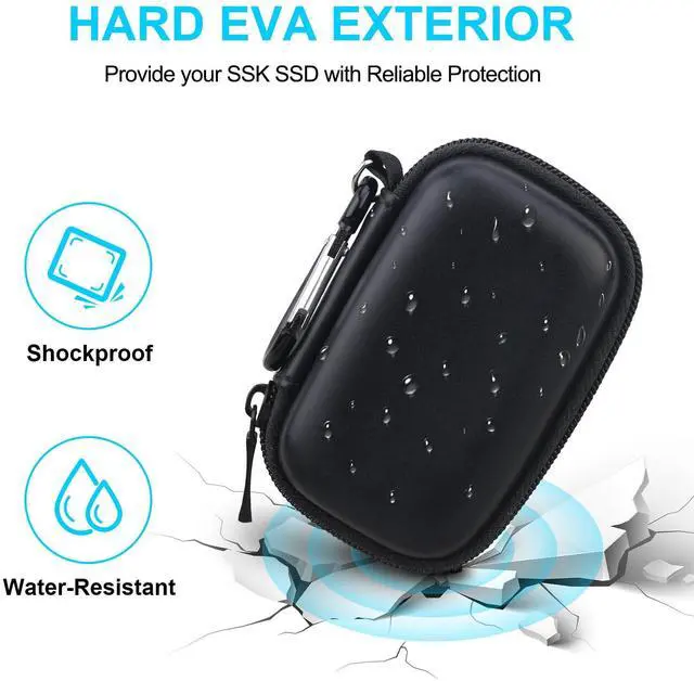 Alt view image 5 of 7 - Hard Carrying Case for SSK Portable SSD External Solid State Drives 250GB 500GB 1TB 2TB 4TB SSD External Hard Drive USB 3.2 Gen2 Hard EVA Shockproof Protective Storage Travel Bag, Black