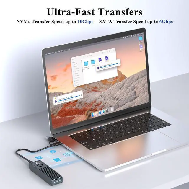 Alt view image 2 of 7 - NVMe Enclosure with Cooling Fan, Tool-Free Installation,Full Aluminum Alloy, Sandwich Style Design, USB 3.2 Gen 2 PCIe Adapter for M & M+B Key NVMe/SATA M.2 SSD Case for 2230/2242/2260/2280