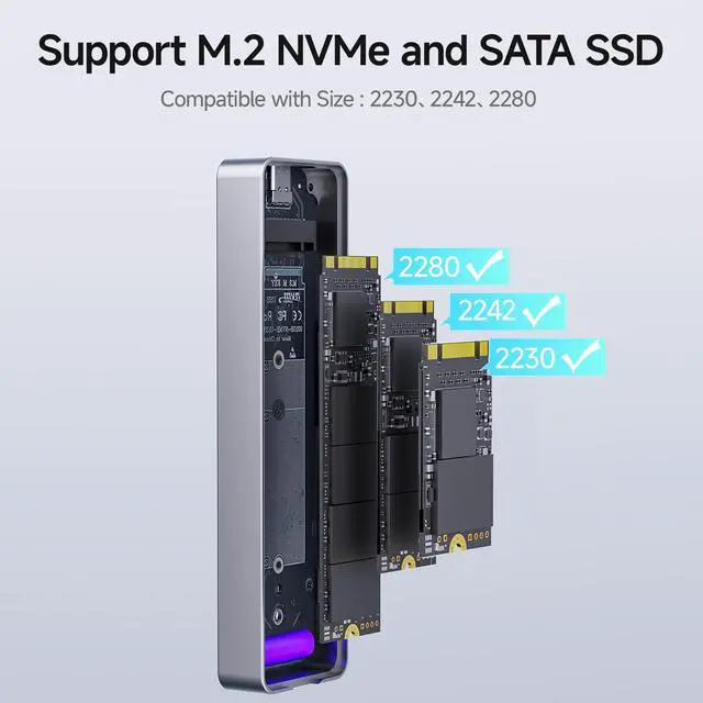 Alt view image 7 of 7 - SSD Enclosure, USB 3.2 Gen 2 (10 Gbps), M.2 NVME/SATA SSD Enclosure, USB Adapter/Reader, Solid State Drive External Enclosure, Supports M and B+M Keys and Size 2230/2242/2280 SSDs, MD86