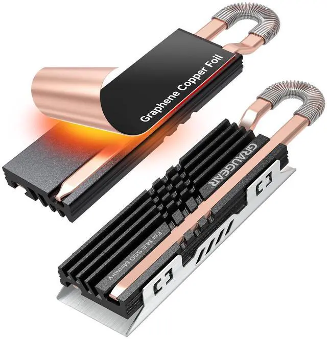 Main image of Heat Pipe Cooler for M.2 SSD Memory Extension, M.2 2280 NVMe SSD Heatsink, Pure Copper Heat Pipe, Premium Aluminum Plate-Fin Design, Thermally Conductive Graphite on Copper Foil