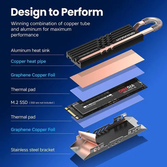 Alt view image 3 of 7 - Heat Pipe Cooler for M.2 SSD Memory Extension, M.2 2280 NVMe SSD Heatsink, Pure Copper Heat Pipe, Premium Aluminum Plate-Fin Design, Thermally Conductive Graphite on Copper Foil