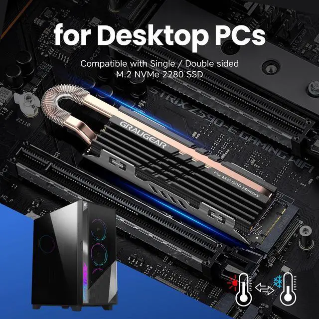 Alt view image 5 of 7 - Heat Pipe Cooler for M.2 SSD Memory Extension, M.2 2280 NVMe SSD Heatsink, Pure Copper Heat Pipe, Premium Aluminum Plate-Fin Design, Thermally Conductive Graphite on Copper Foil