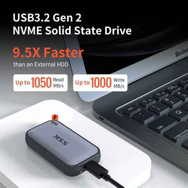 Alt view image 2 of 6 - External SSD 250GB, USB C SSD External Solid State Drives up to 1050MB/s, Portable SSD USB 3.2 Gen2 for iPhone 15/Pro, Windows, Mac, Android Phones and Tablets